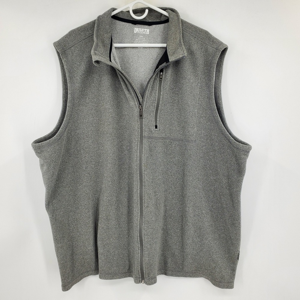 Duluth Trading Co Mens Silver Bay 3XL Gray Fleece Full Zip Vest Heathered Casual